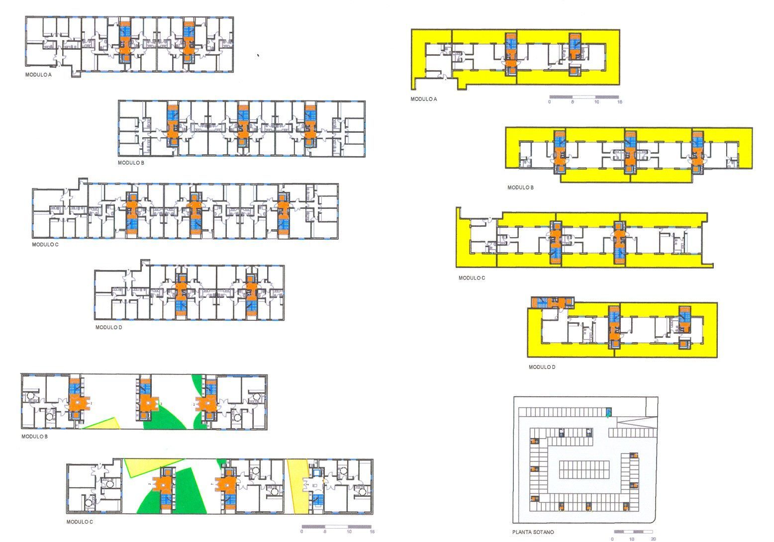 Un montón de dibujos de un edificio con uno que dice 'a' en él