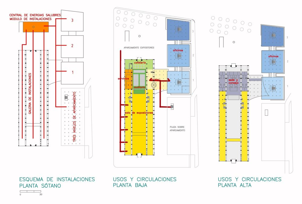 Tres planos de un edificio en español