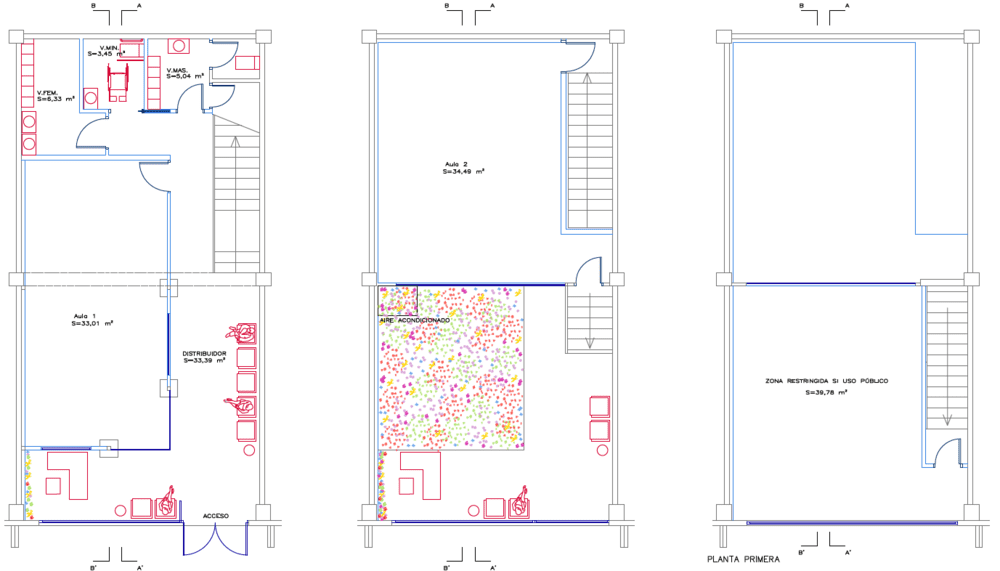 Un conjunto de tres planos de un edificio.