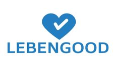 Corazón azul con marca de verificación, texto 
