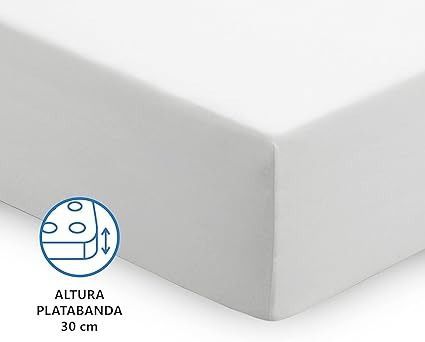 Sábana bajera ajustable esquinera de color blanco con bolsillo de 30 cm de profundidad para colchón.