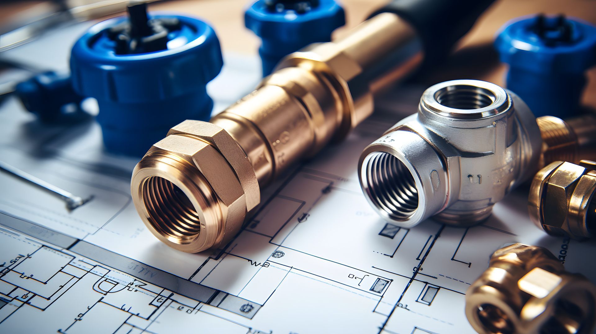 Outils de plomberie posés sur des plans