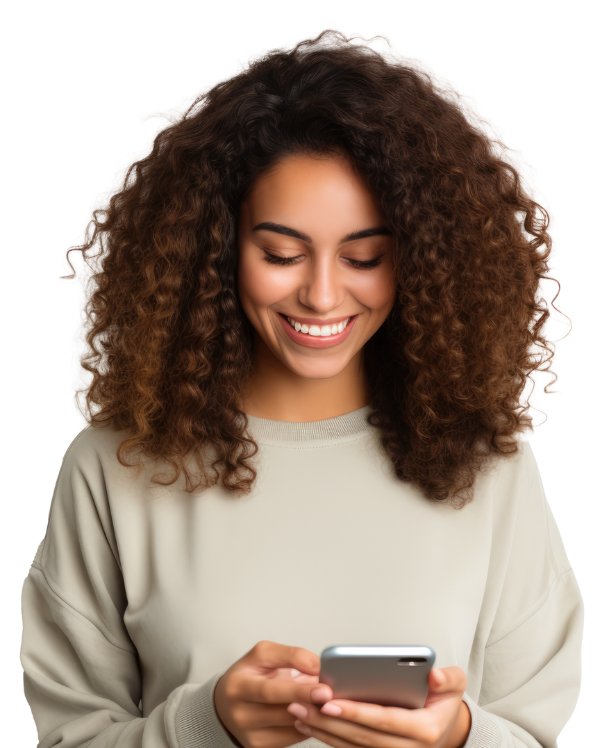 Femme souriante avec les cheveux bouclés