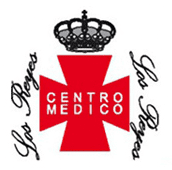 Logotipo de Centro Médico con cruz roja y corona negra, flanqueado por texto cursivo.