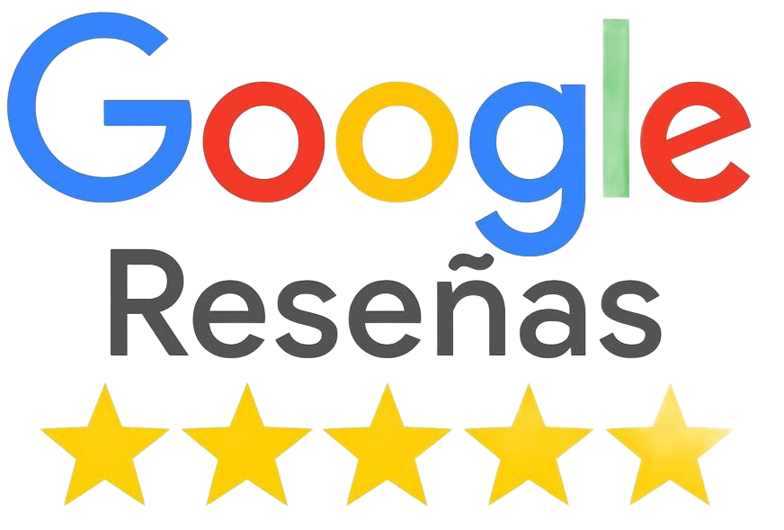 Logotipo de Google Reviews con cinco estrellas amarillas y la palabra “Reseñas” en gris y negro.