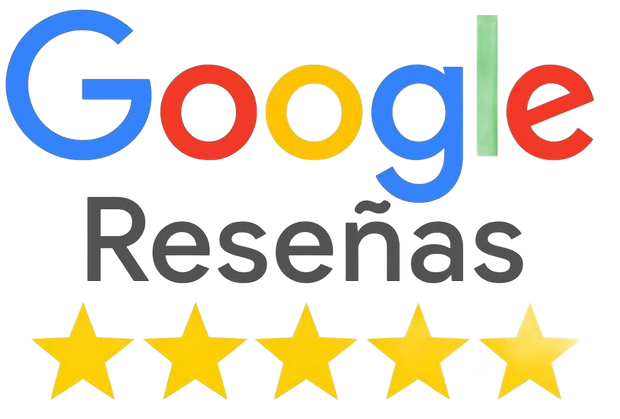 Logotipo de Google Reviews con cinco estrellas amarillas y la palabra “Reseñas” en gris y negro.