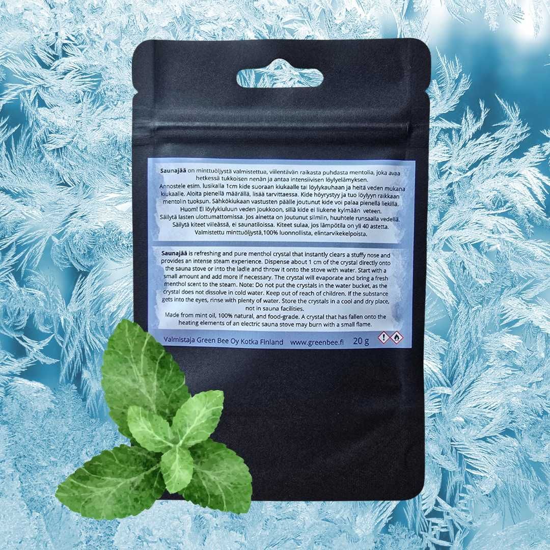 Saunajää Northern Ice on 100 % luonnollista mentolia, valmistettu minttuöljystä.