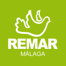 Un logotipo para Remar Málaga con una paloma blanca sobre un fondo verde.