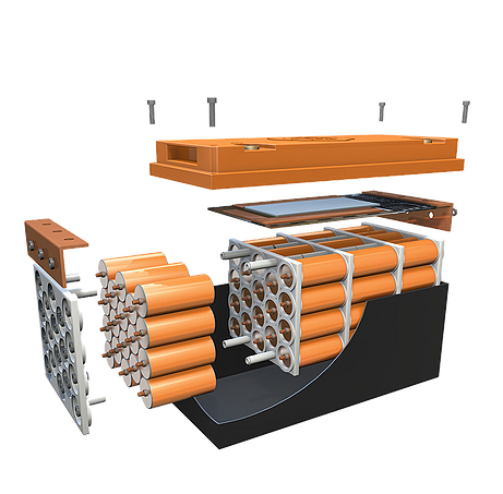 Ein 3D-Modell einer Batterie, die zerlegt wird.