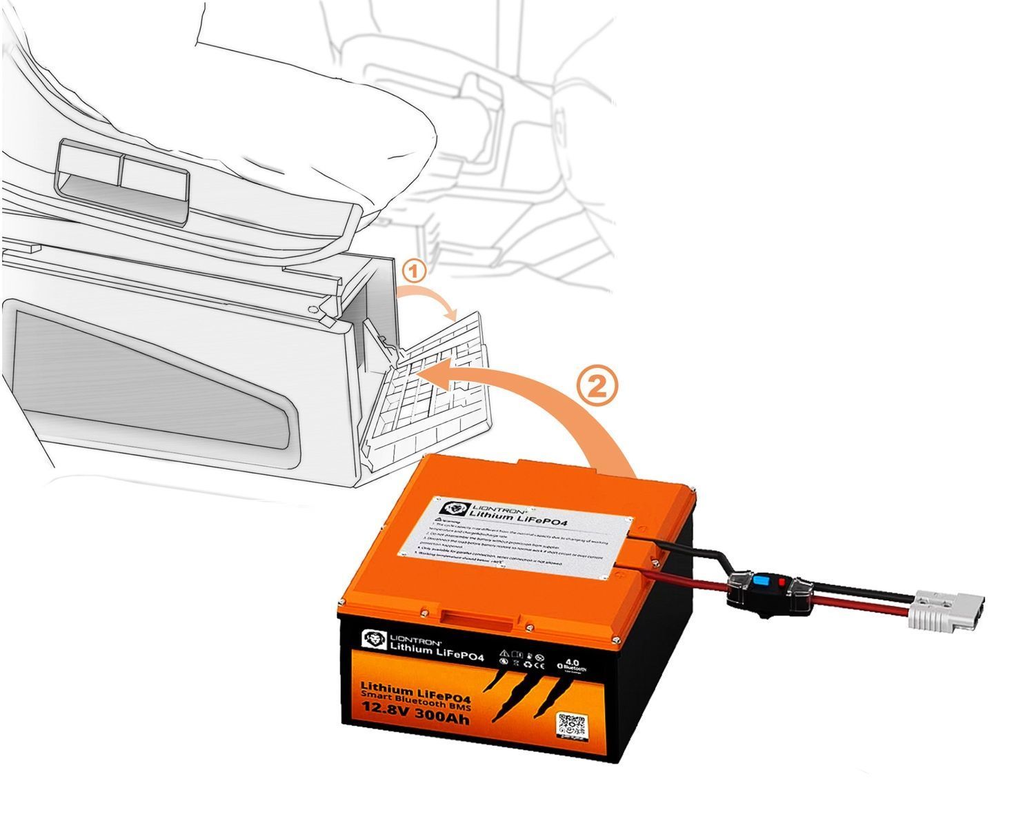 Eine Zeichnung eines Autos mit einer daran befestigten Batterie