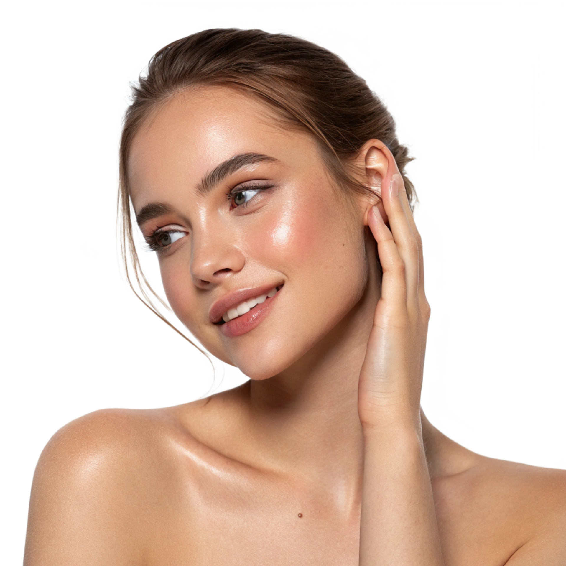 Une femme se caressant le visage