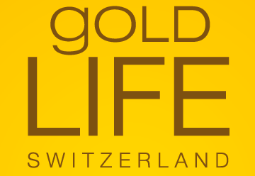 Gold Life Schweiz Logo auf gelbem Hintergrund