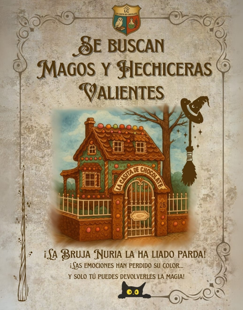 A picture of a house with the words se buscan magos y hechiceras valientes on it