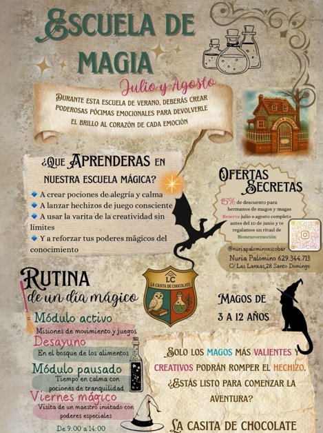 Un cartel que dice escuela de magia en español
