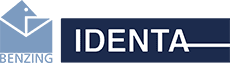 IDENTA-Logo mit blauer Umschlaggrafik und „BENZING“ darunter.