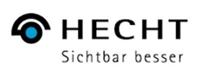 Ein schwarz-blaues Logo für eine Firma namens Hecht