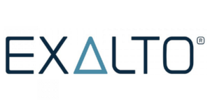 Ein blau-weißes Logo für Exalto auf weißem Hintergrund