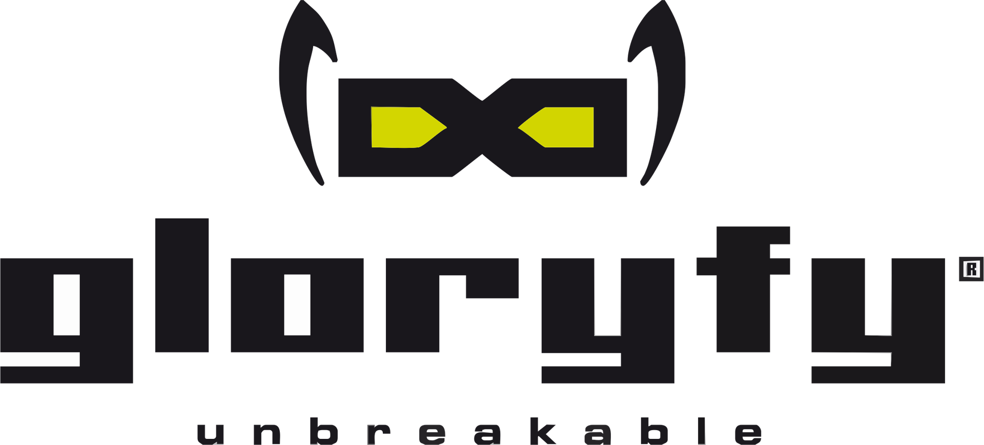 Ein schwarz-gelbes Logo für gloryfy unbreakable
