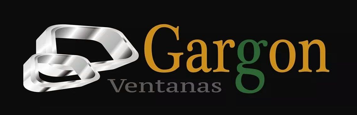 Logo de Gargon Ventanas con texto dorado y plateado sobre fondo negro