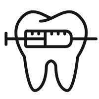 Icono de diente con jeringa atravesándolo.