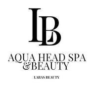 Un logotipo con las letras "LB" sobre el texto "AQUA HEAD SPA & BEAUTY" y "LABAS BEAUTY" en negro sobre un fondo blanco.