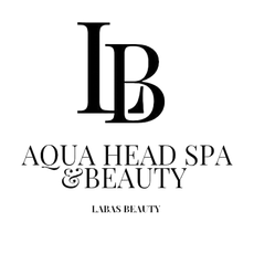 Logotipo de Labas Beauty Aqua Head Spa & Beauty con el monograma LB en negro sobre fondo blanco.