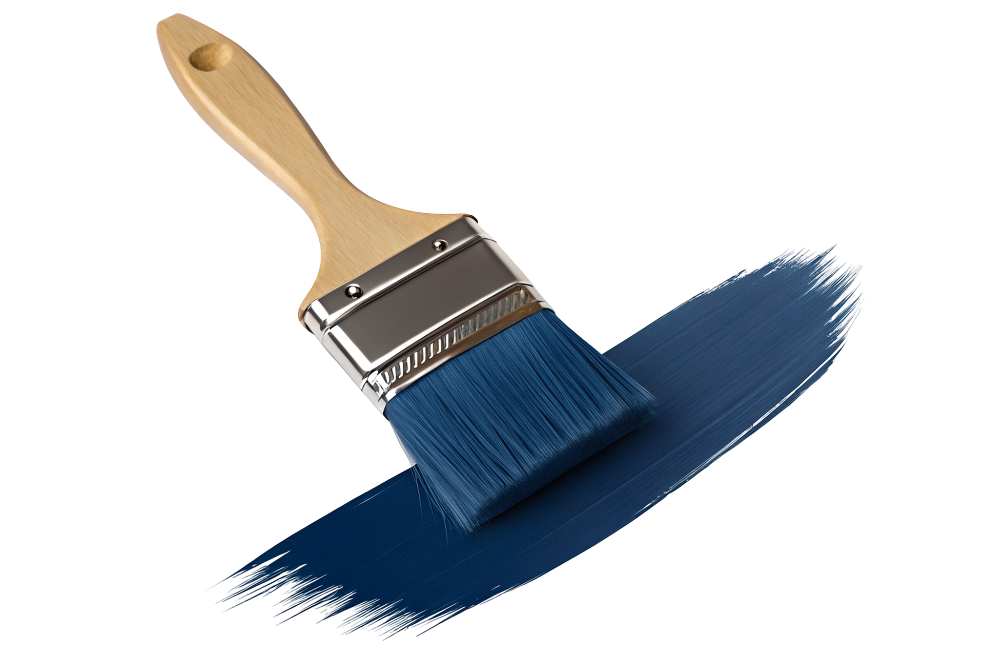 Pinceau à poils bleus créant un trait de peinture bleu.