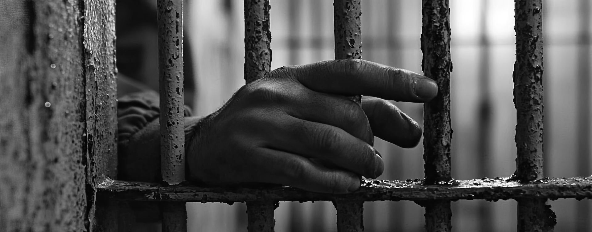 Main d'un homme détenu derrière des barreaux