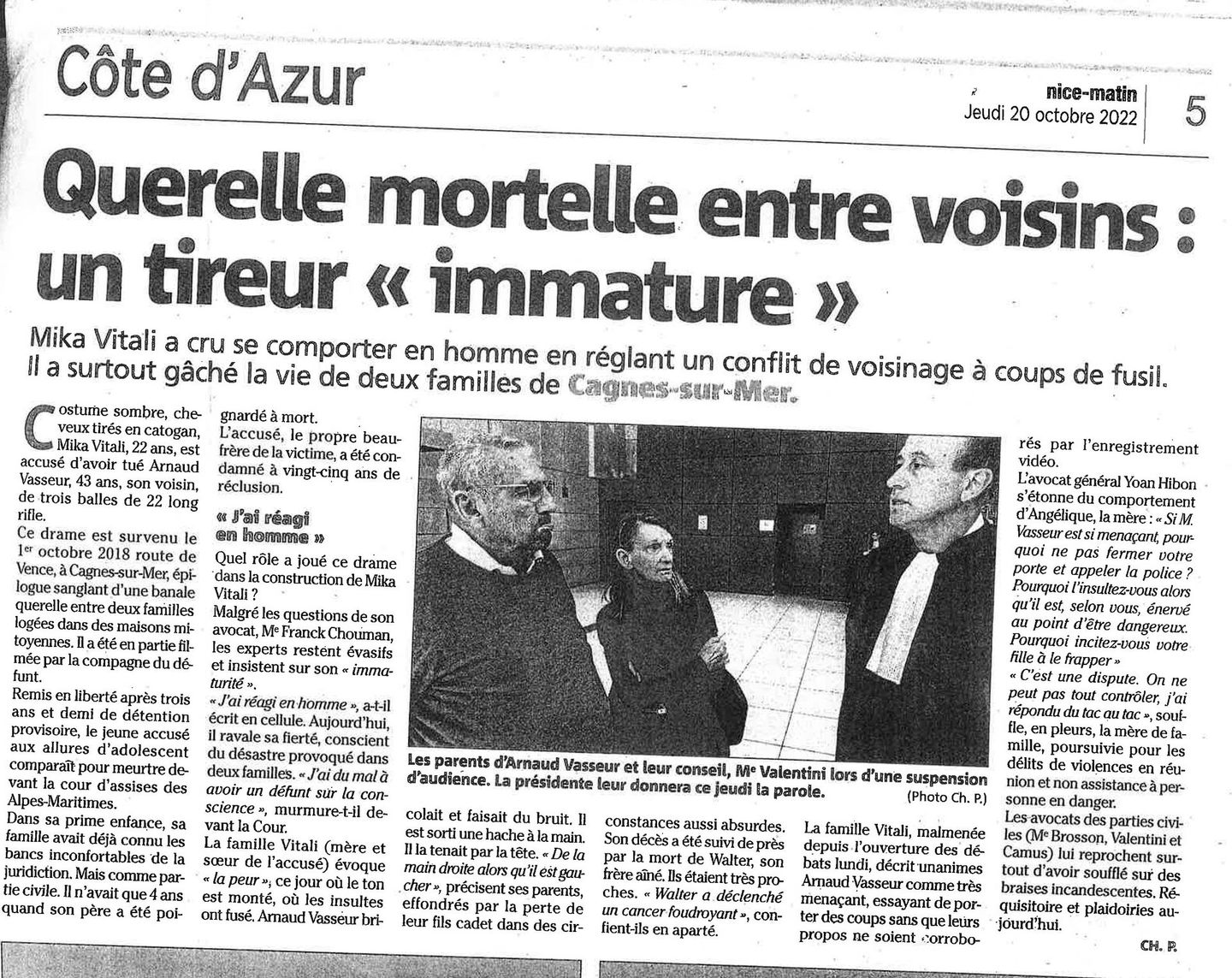 Article de journal sur une querelle mortelle entre voisins