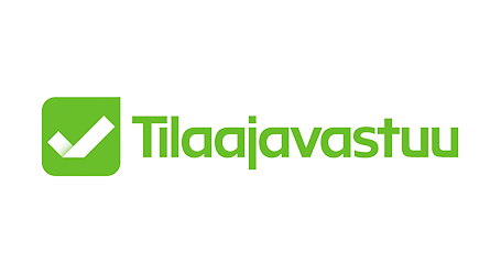 Vihreä Tilaajavastuu-logo, jossa on vihreä valintamerkki pyöristettyyn neliöön ja sen vieressä teksti 
