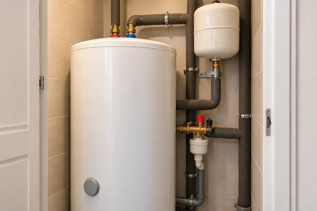 Acumulador de agua caliente con conexiones interiores