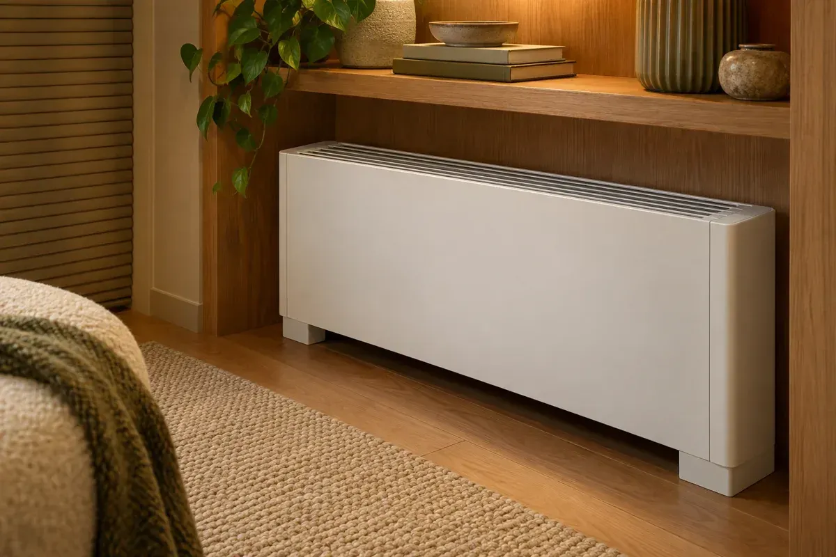 Detalle de un fan coil interior integrado en la vivienda