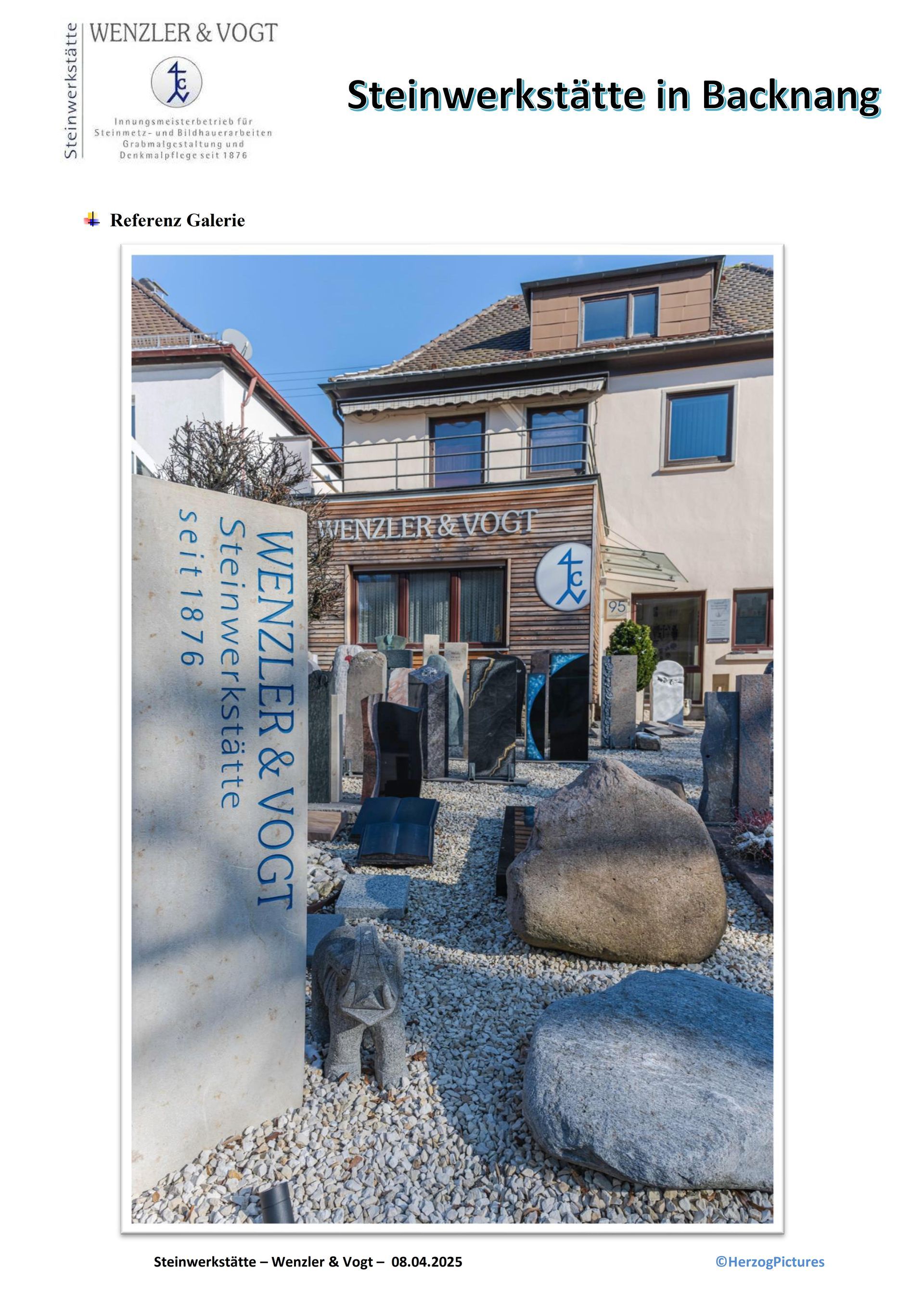 Ein Bild eines Gebäudes mit einem Schild mit der Aufschrift Steinwerkstatt in Backnang