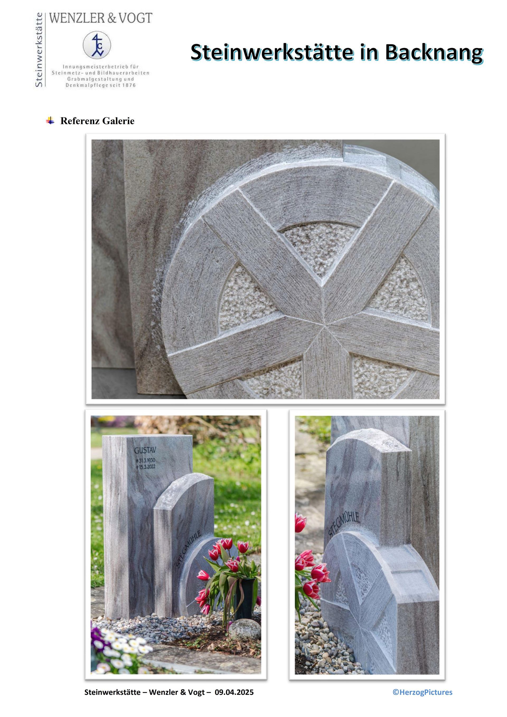 Eine Collage aus Bildern von Grabsteinen auf einem Friedhof.