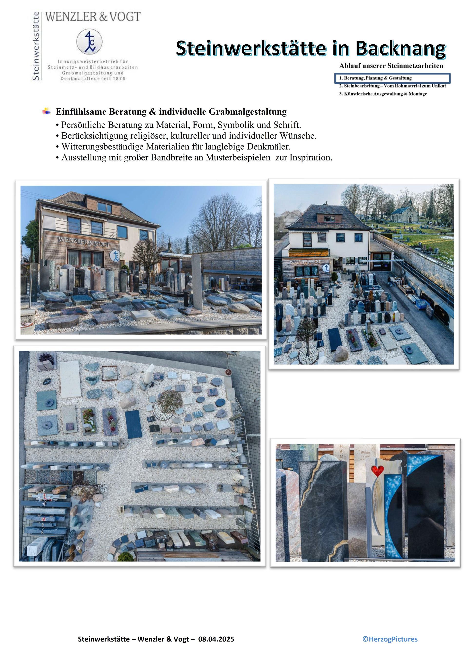 Eine Collage aus Bildern eines Gebäudes und eines Friedhofs.