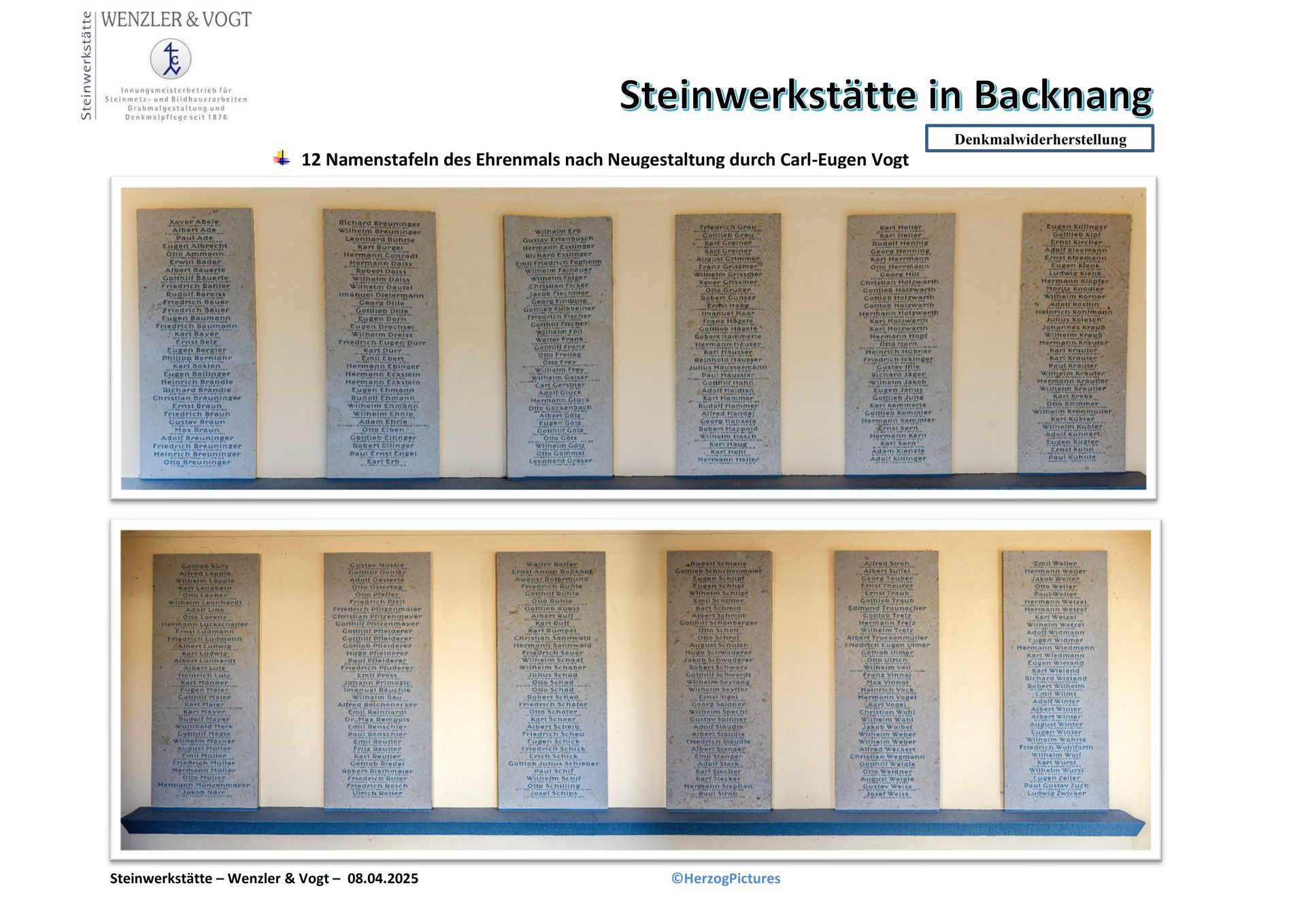 Ein Bild einer Wand mit der Aufschrift Steinwerkstatt in Backnang darauf