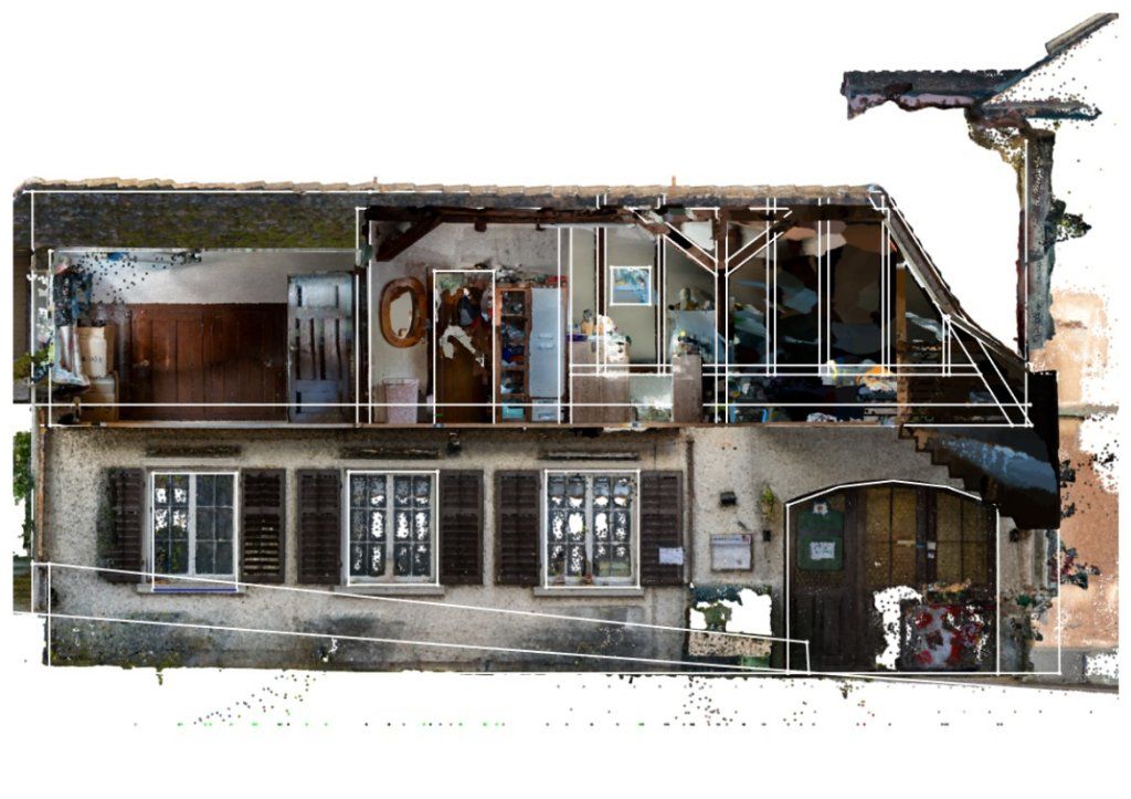 Längsschnitt Stadel als Punktwolke coloriert