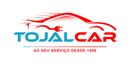 Logo for Tojal Car, an auto service. Red car outline with a charging plug, blue and red text, "Ao seu servico desde 1990".