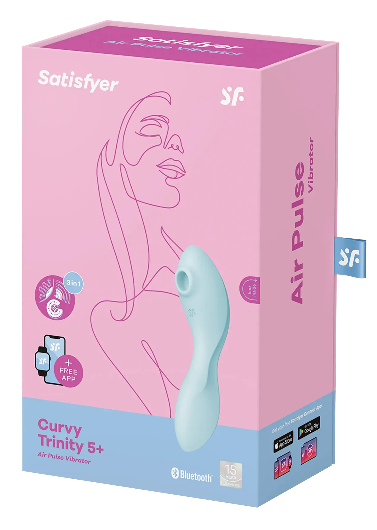 Une boîte produit rose et bleue pour un sextoy féminin.