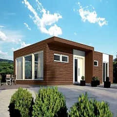 Eine künstlerische Darstellung eines modernen Hauses mit vielen Fenstern.