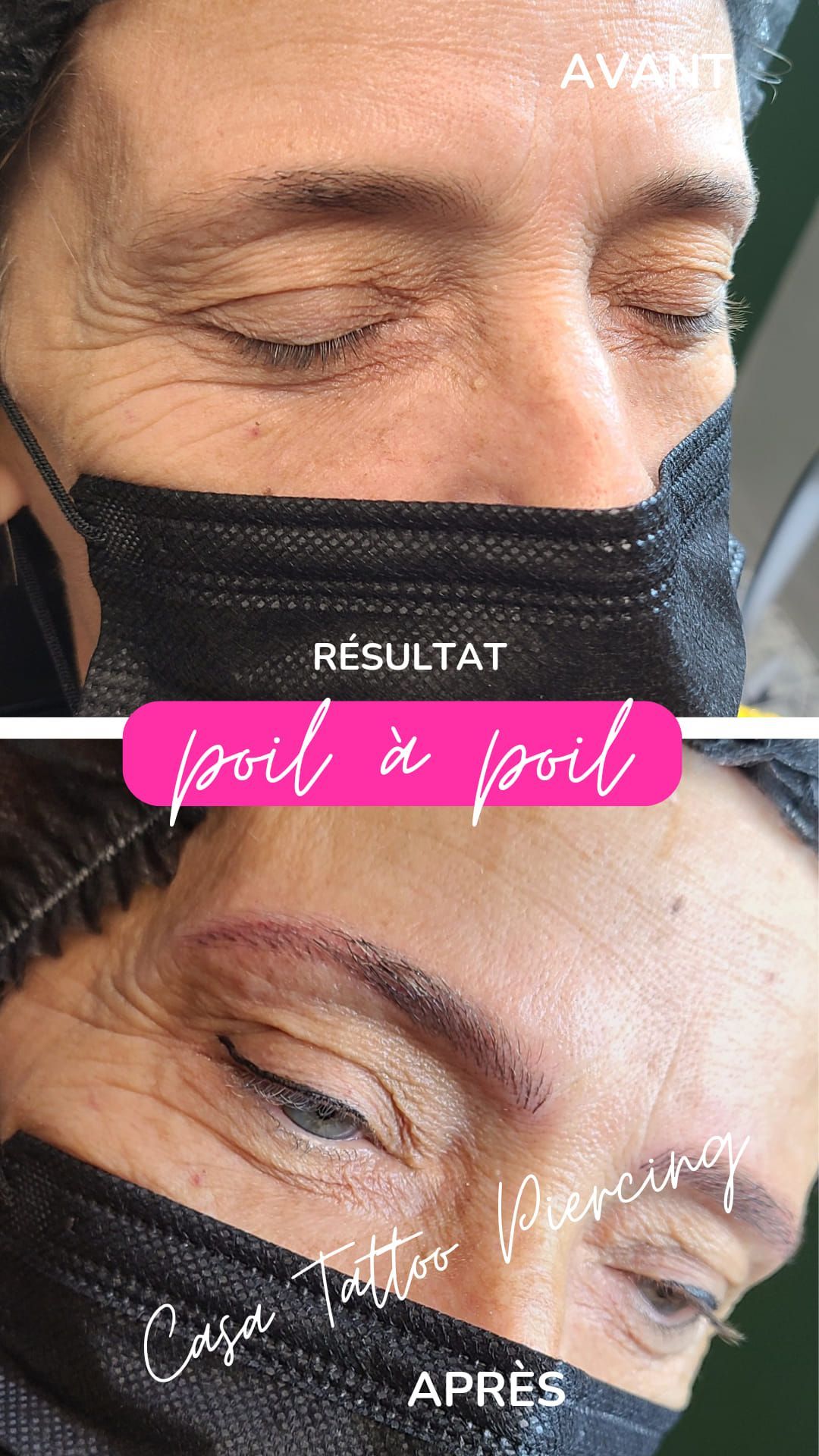 Avant/après d'un maquillage des sourcils poil à poil
