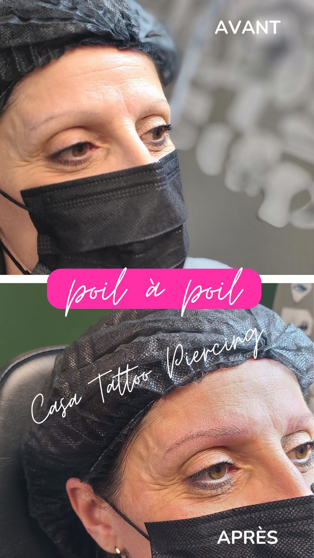 Avant/après d'un maquillage permanent sur sourcils