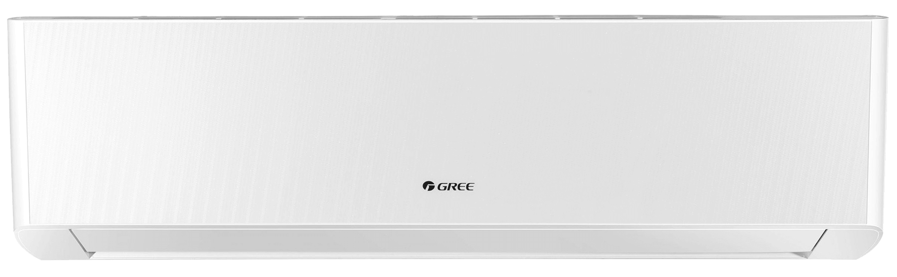 Valkoinen ilmastointilaite, jonka etupuolella on tuotemerkki