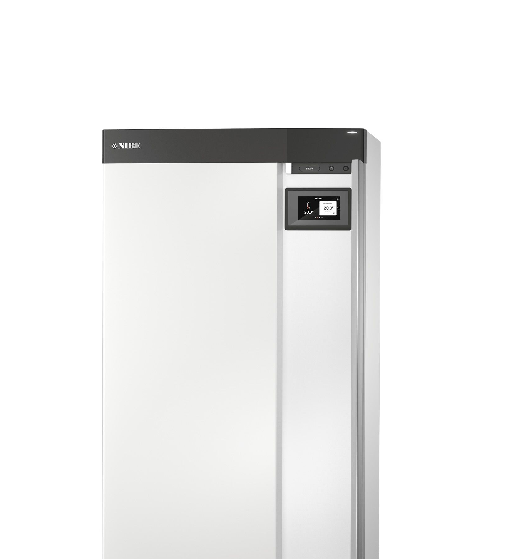 Valkoinen ja harmaa akkuyksikkö, jossa on pieni näyttö ja yläosassa merkki