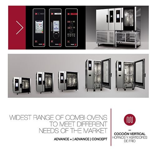 Un anuncio de una amplia gama de hornos combinados para satisfacer diferentes necesidades del mercado.