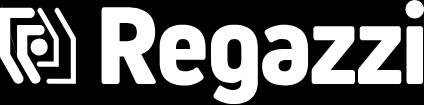 Weisses „Regazzi“-Logo mit einer stilisierten geometrischen Form auf der linken Seite.