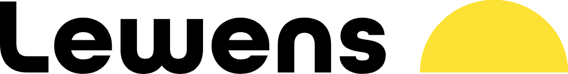 Lewens-Logo mit schwarzem Text und einer gelben halben Sonne.