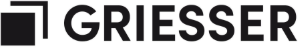 Schwarzes Logo für Griesser. Ein Quadrat und ein rechtwinkliger Winkel stehen vor dem Wort.