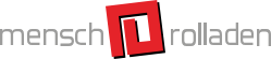 Logo für „Mensch Rolladen“, ein rotes Quadrat mit einem stilisierten „m“. Der Text ist grau.