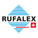 Das RUFALEX-Logo besteht aus einer blau-weissen Rautenform, einem roten Streifen und der Schweizer Flagge. Der Text lautet „RUFALEX“.